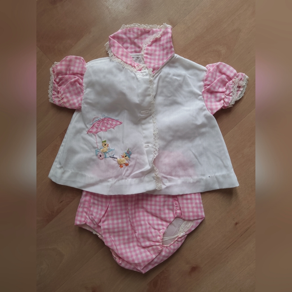 Vintage baby outfit, 0-3m, pink white